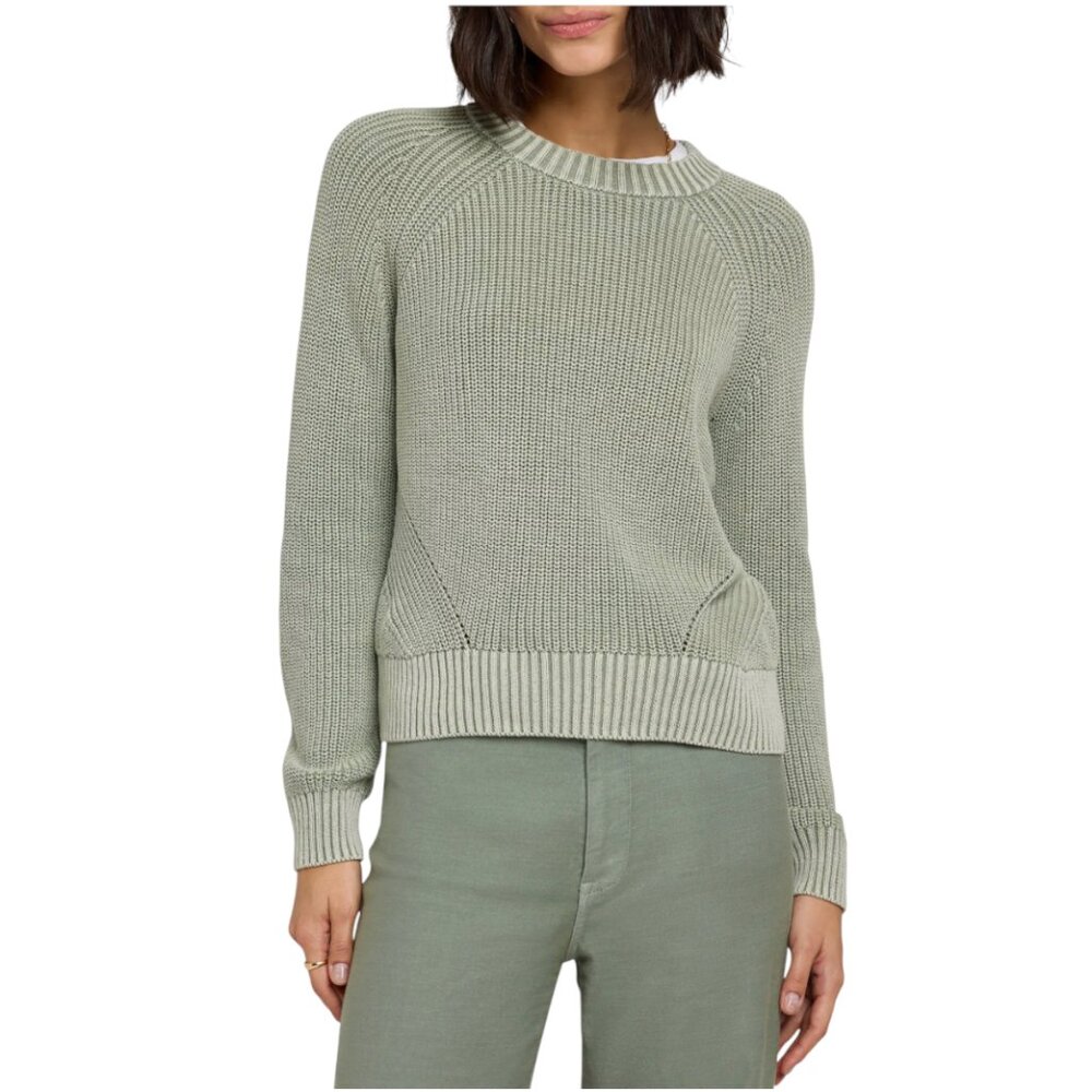 Faherty Light Sage Crewneck Rib Knit Sweater